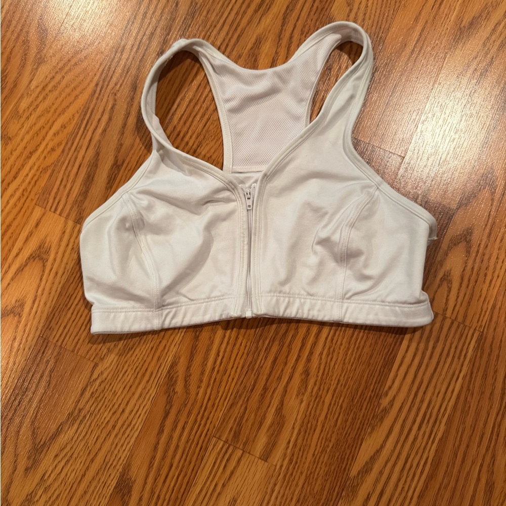 Ladies White Zip-Up Sports Bra